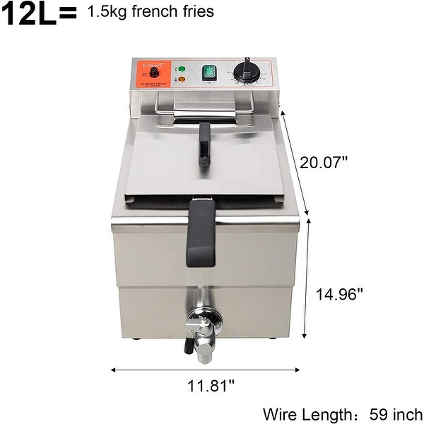 1750W Stainless Steel Electric Deep Fryer 12L Large Capacity Countertop Kitchen Frying Machine