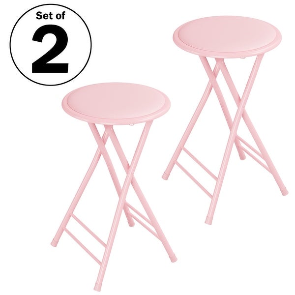 24-Inch Round Steel Pink Collapsible Stool， 2-Pack