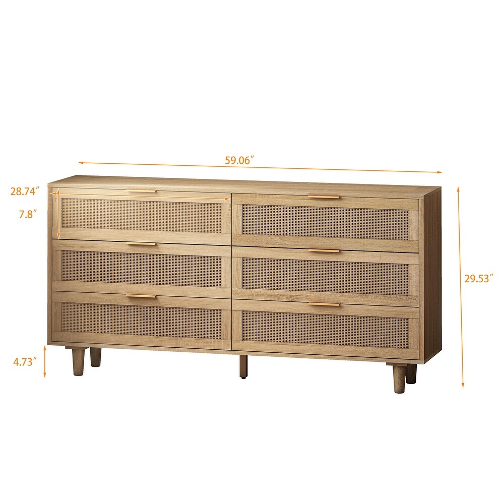 Modern 6 Drawers Rattan Storage Cabinet Rattan Drawer