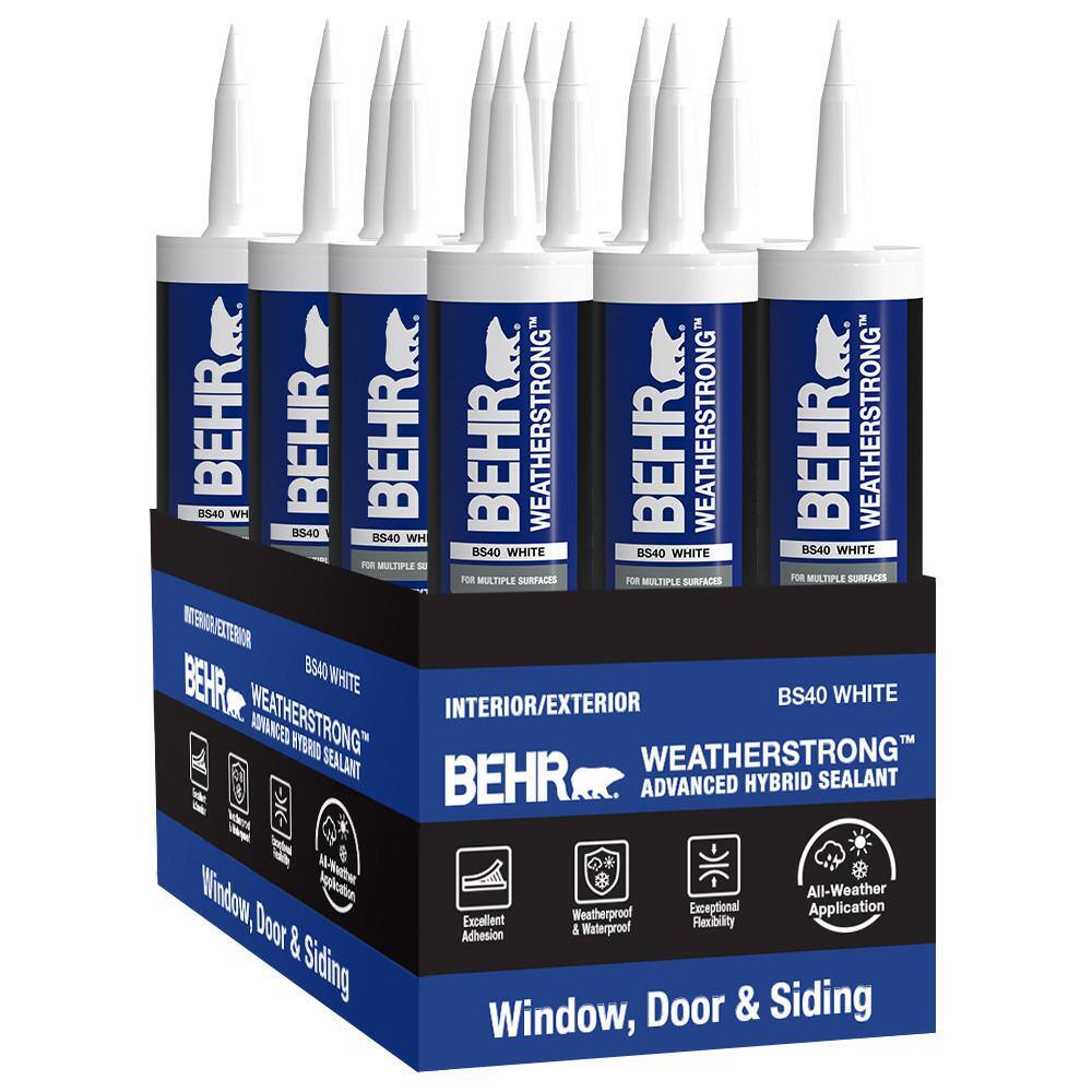 BEHR Weatherstrong 9.5 fl. oz. White InteriorExterior Window and Door Advanced Hybrid Polymer Sealant (12-Pack) BS4011CS