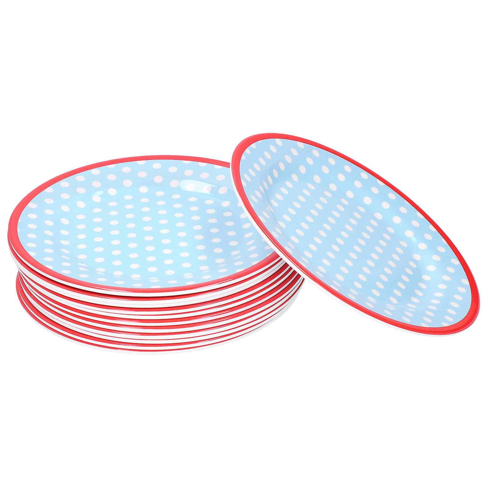 12PCS Salad Plate High‑Grade Imitation Porcelain Dinnerware Tableware for Home UseLight Blue Dot