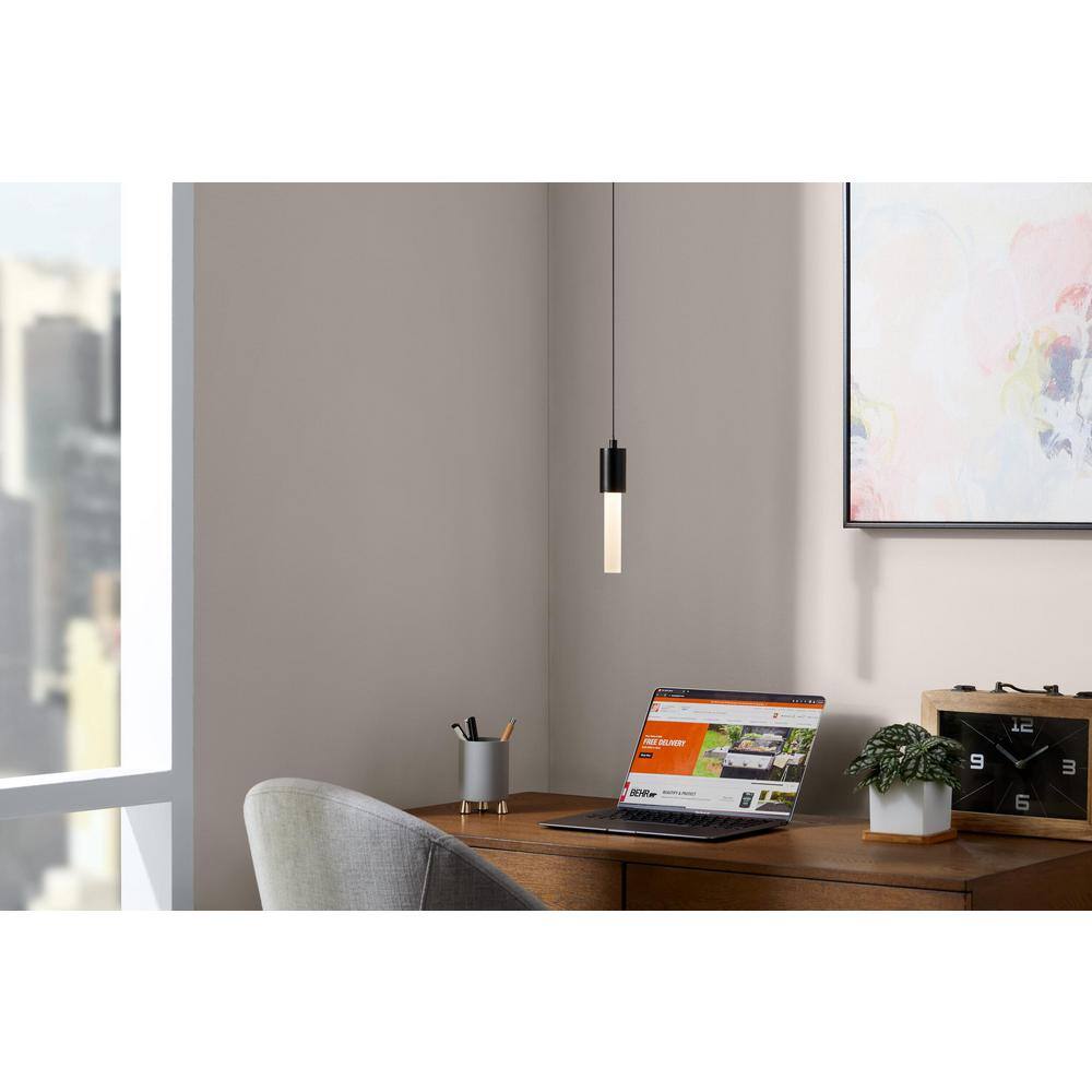 Hampton Bay Bellingham 8-Watt Matte Black Integrated LED Mini Pendant with Acrylic Shade HD7972C1