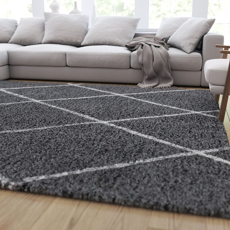 Merrick Lane Shag Style Diamond Trellis Area Rug - 8' x 10' - Charcoal/Ivory Polyester (PET)