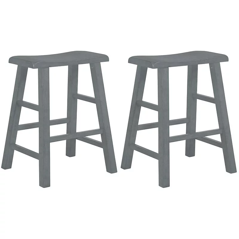 eHemco Heavy-Duty Solid Wood Saddle Seat Kitchen Counter Height Barstools， 24 Inches， Set of 2