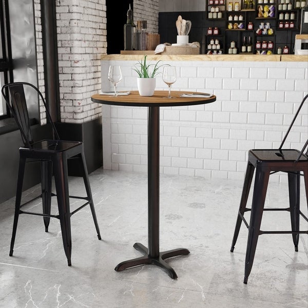 30'' Round Laminate Table Top with 22'' x 22'' Bar Height Table Base