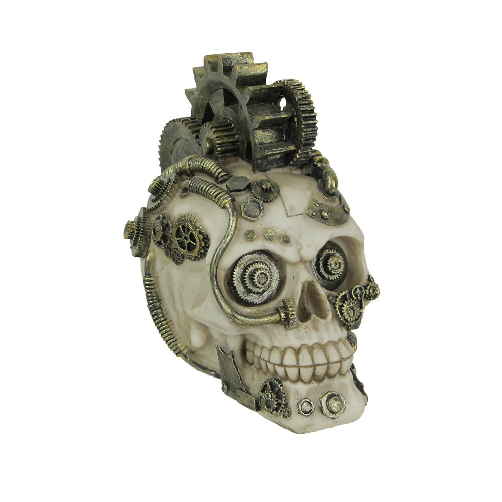 Steampunk Gear Head Skeleton Skull Figurine Punk Home Decor Sculpture   6.75 X 4.5 X 6.25 inches