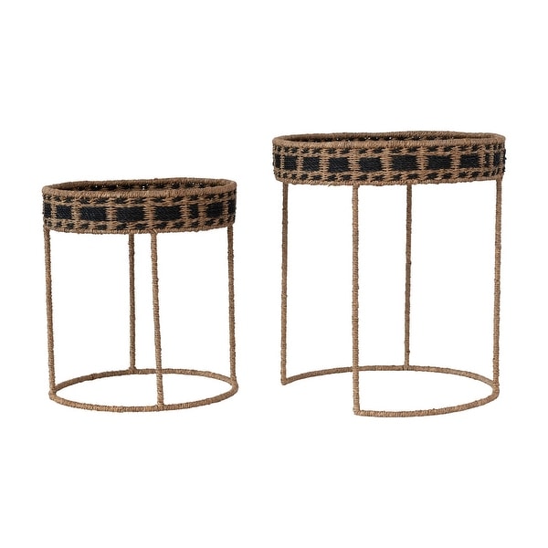 Braided Bankuan and Abaca Rope Nesting Tables， Set of 2 - 45% Bankuan， 30% Abaca， 15% Rattan， 10% Iron