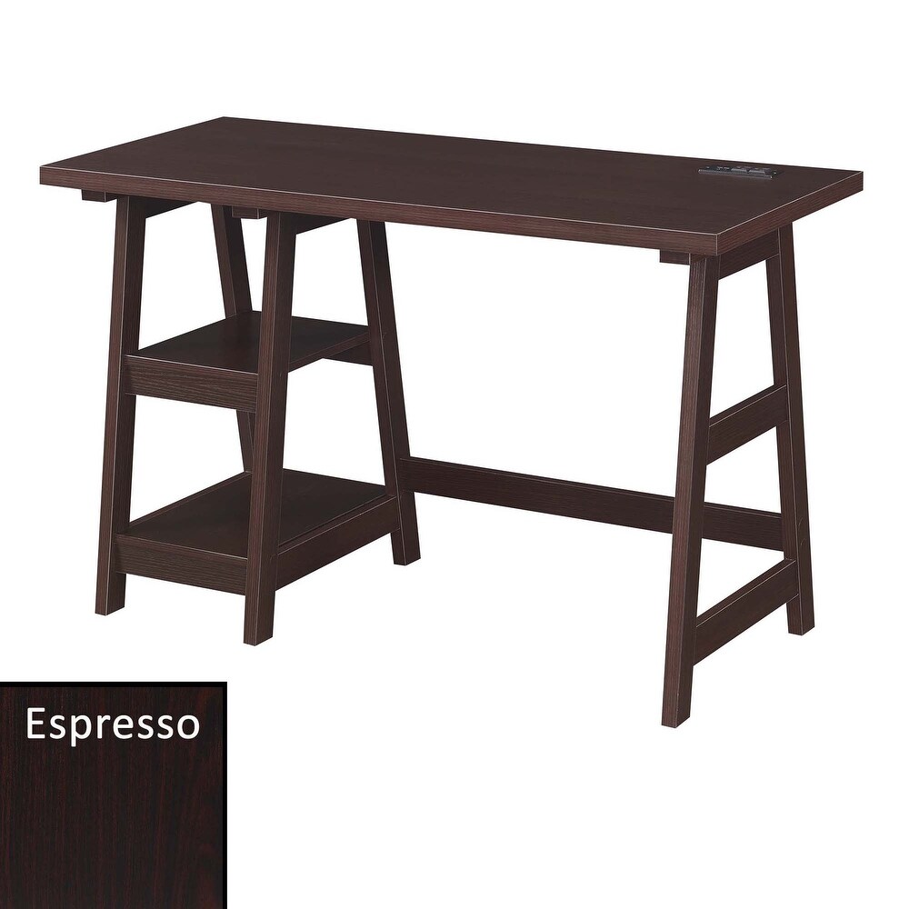 Convenience Concepts Designs2Go Trestle Desk with Charging Station and Shelves