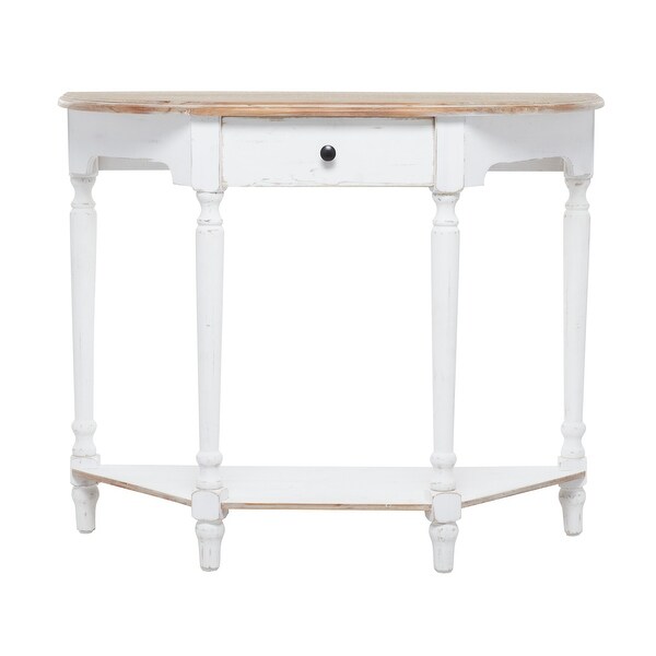 White Distressed Wood Country Farmhouse Half Moon Console Table