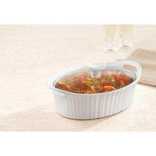 Corningware French White 1.5-Qt Oval Ceramic Casserole Dish with Glass Cover 1105929