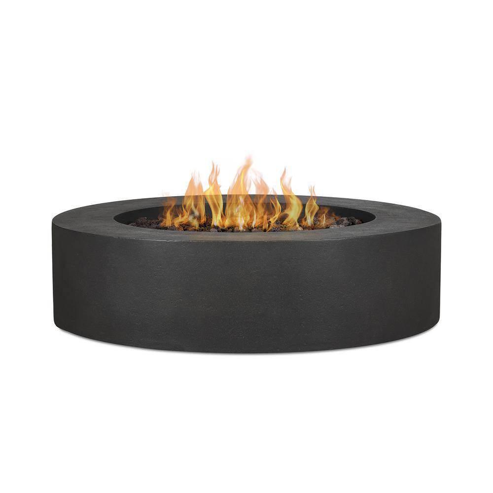 JENSEN CO Brookhurst 43 in. W X 13 in. H Round Outdoor GFRC Liquid Propane Fire Pit in Carbon with Lava Rocks 1593LP-CBN