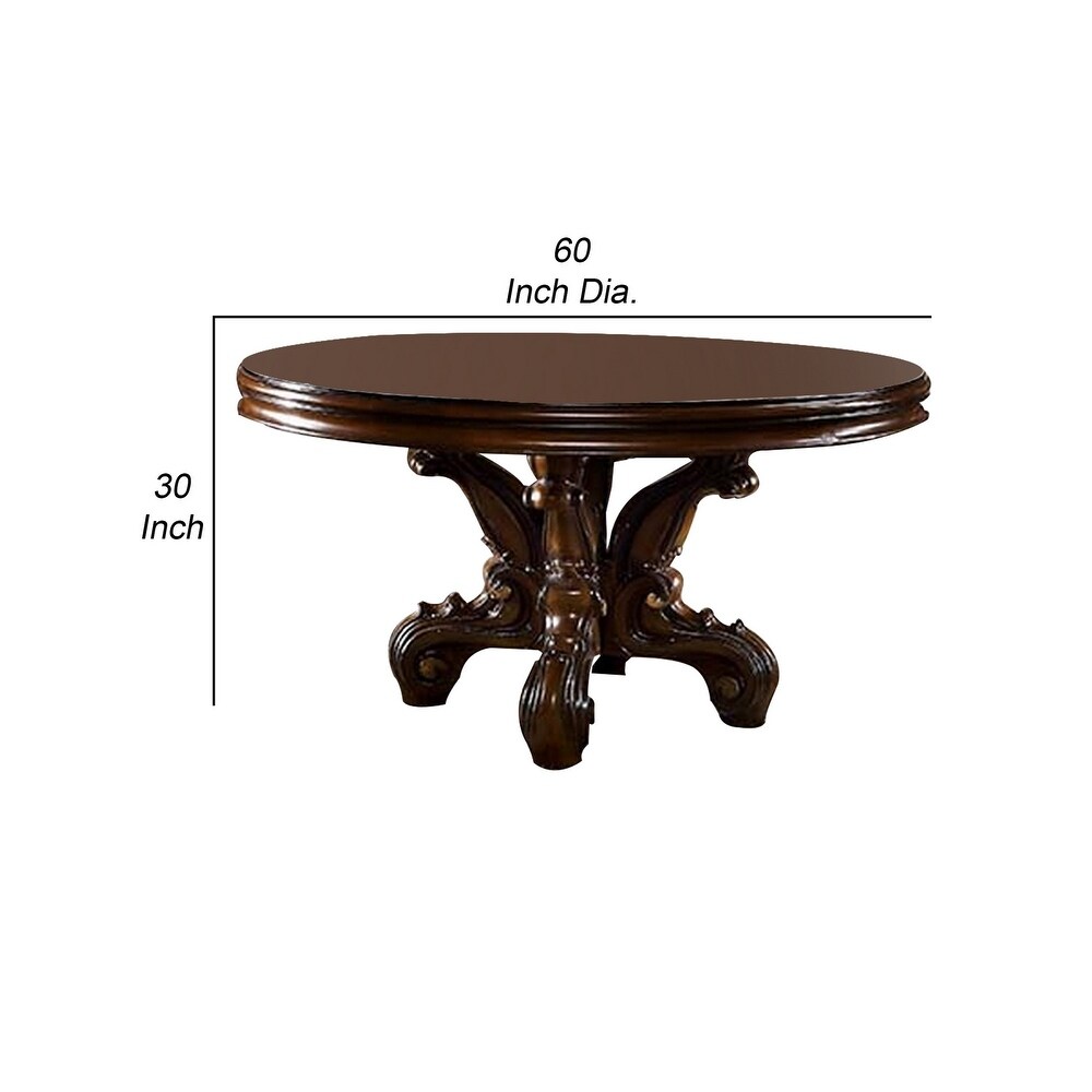 Clover 60 Inch Round Wood Dining Table  Single Pedestal Base  Cherry Brown