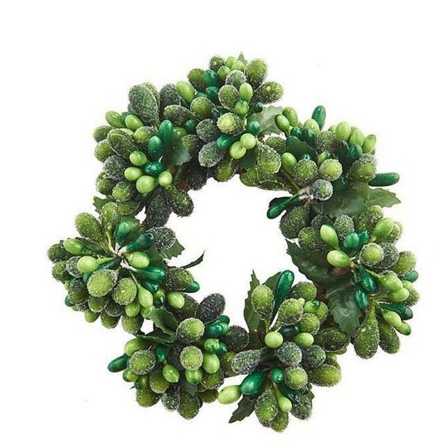 Frosted Green Holly And Berries Christmas Votive Candle Ring