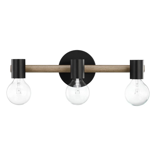 Henry Farmhouse Bathroom Vanity Light Fixture Brushed Wood black Metal Nathan James