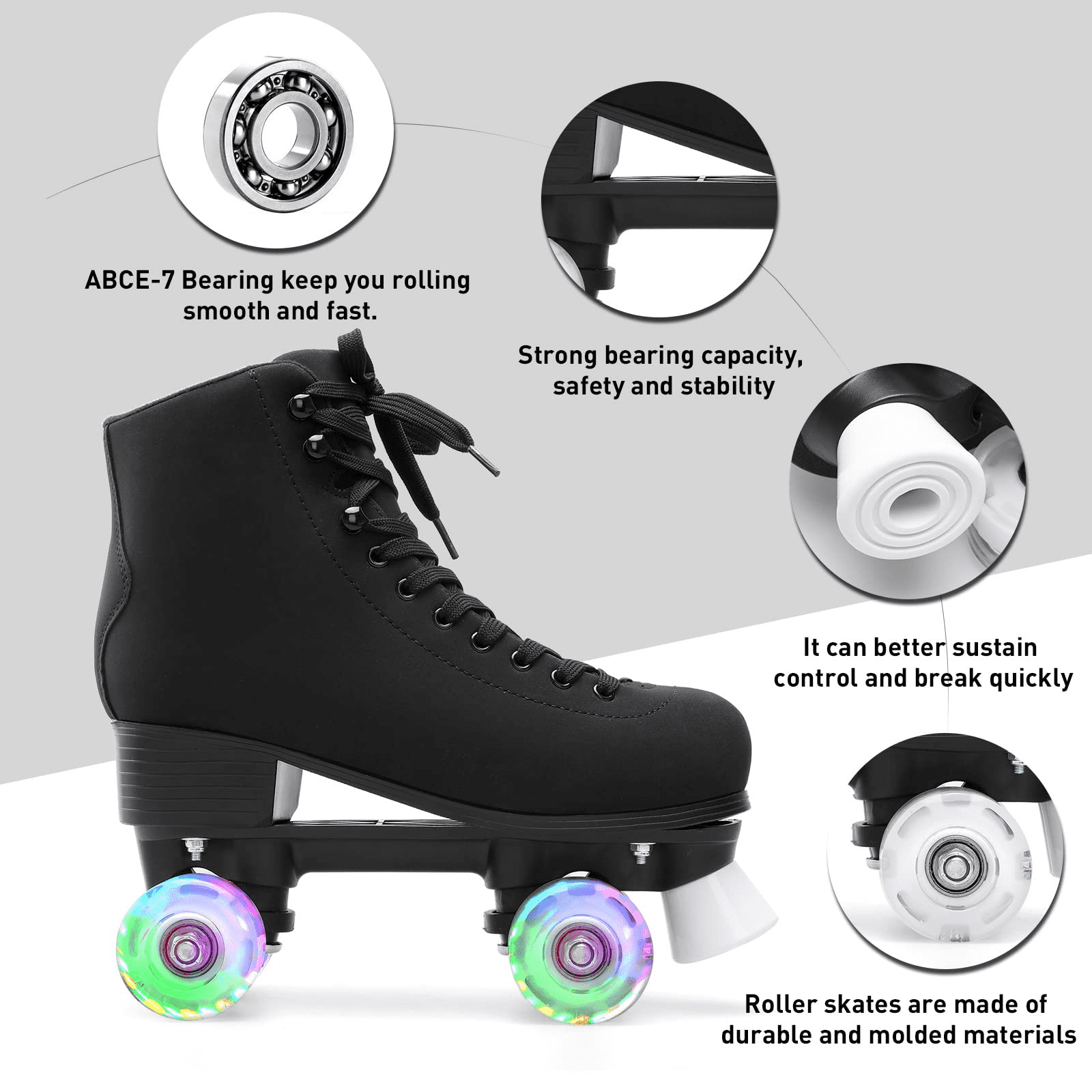 Barerun Women's Four Shiny Wheels Double Row Quad Roller Skates for Adult Youth