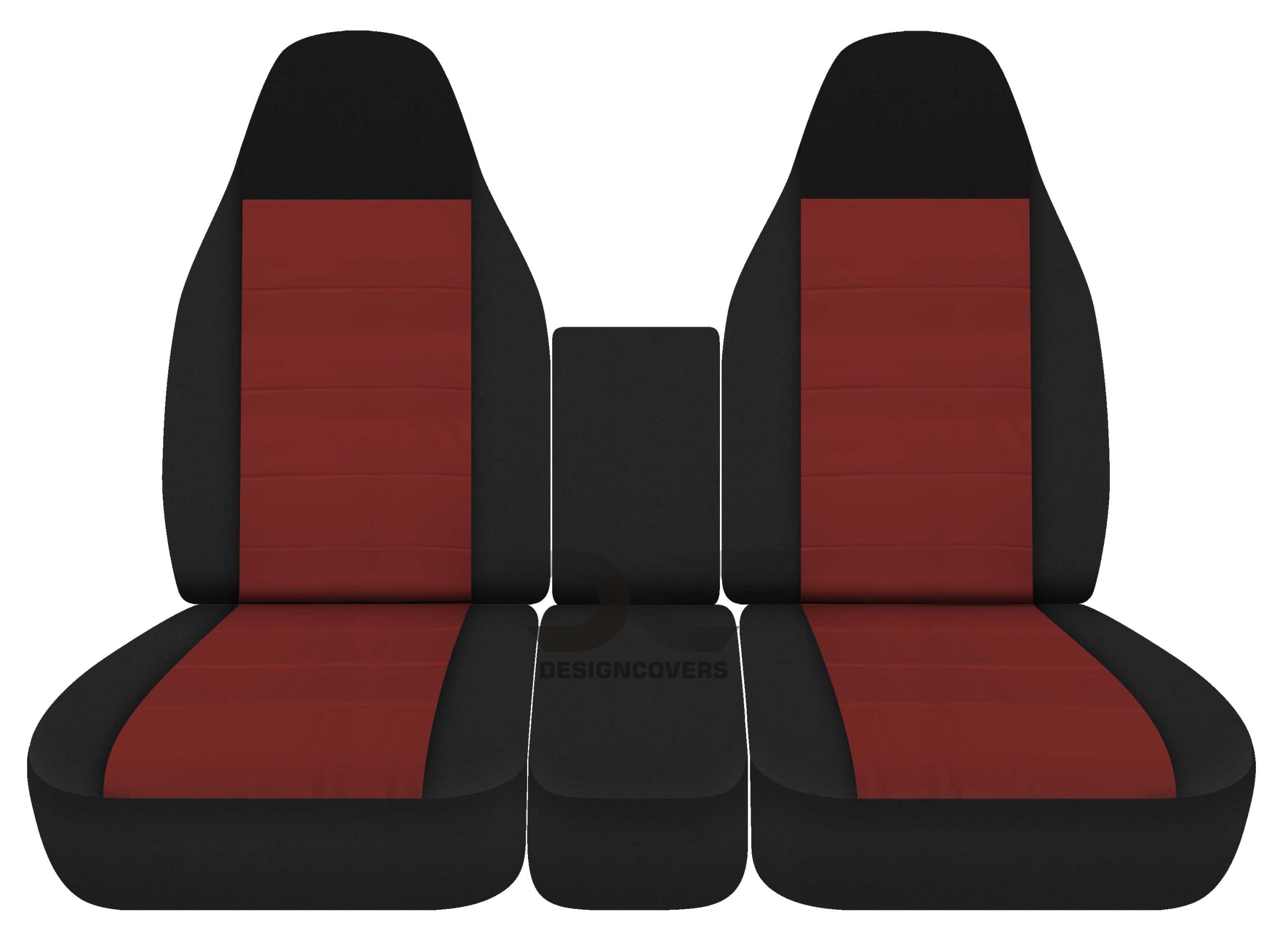 T344-Designcovers Compatible with 1994-2002 (2nd Gen) Dodge Ram Two-Tone Truck Seat Covers (Front 40/20/40 Split Bench) with Console Cover，W/O Integrated Seat belt: Black and Burgundy - Front Set