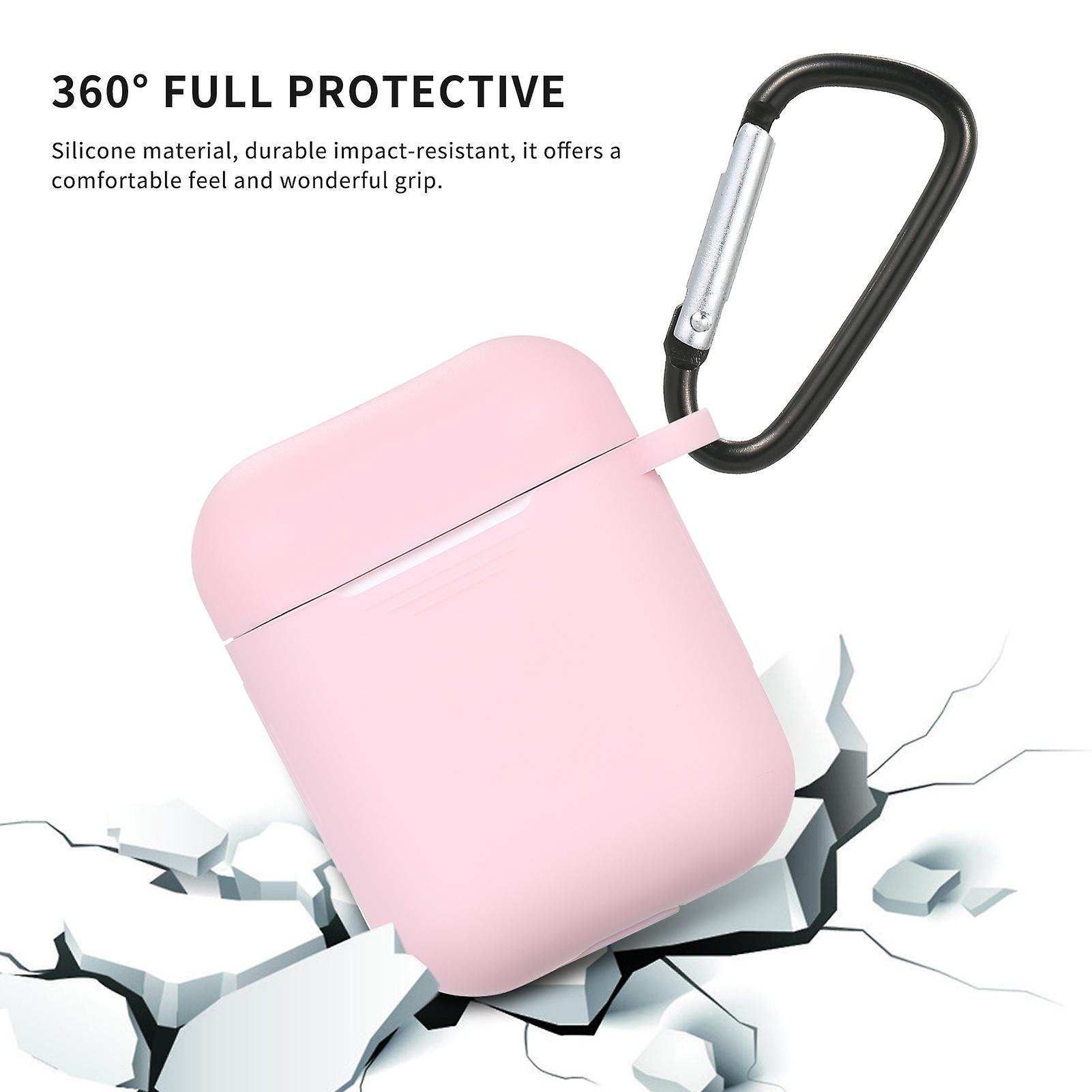 Silicone Headphones Case Replacement For Apple Airpods Wirelessly Bt Headset Protective Earphone Cover With Carabiner Pink