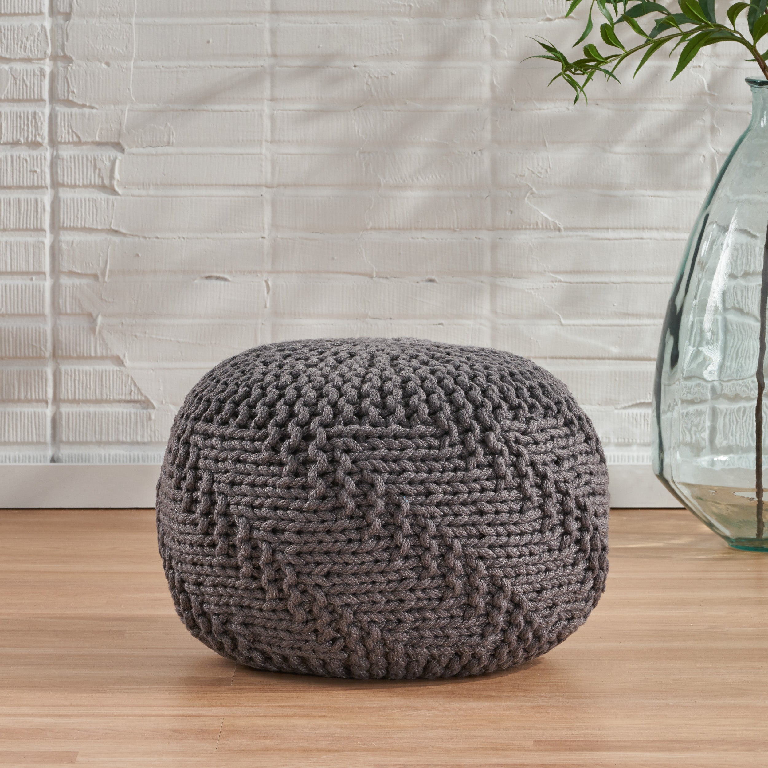 Haley Indoor Fabric Hand Knit Pouf