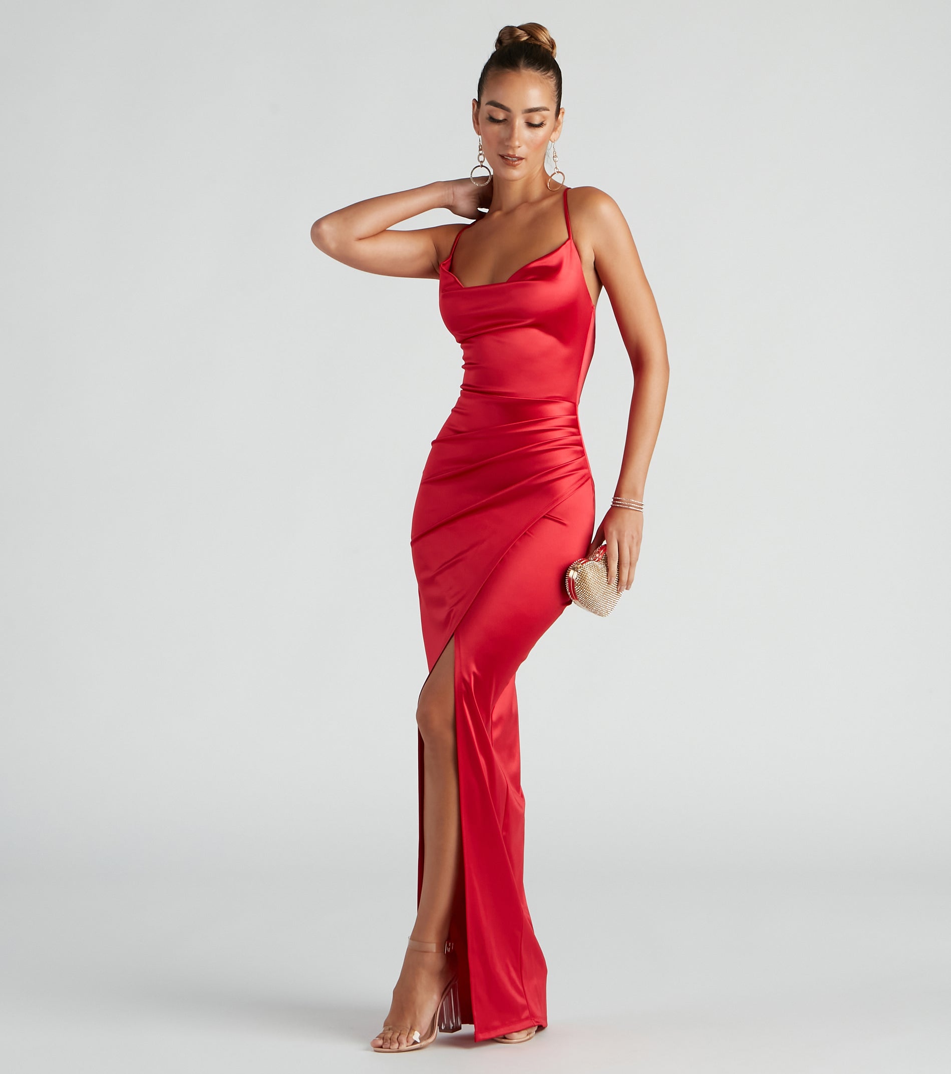 Chelsea Satin High Slit Formal Dress