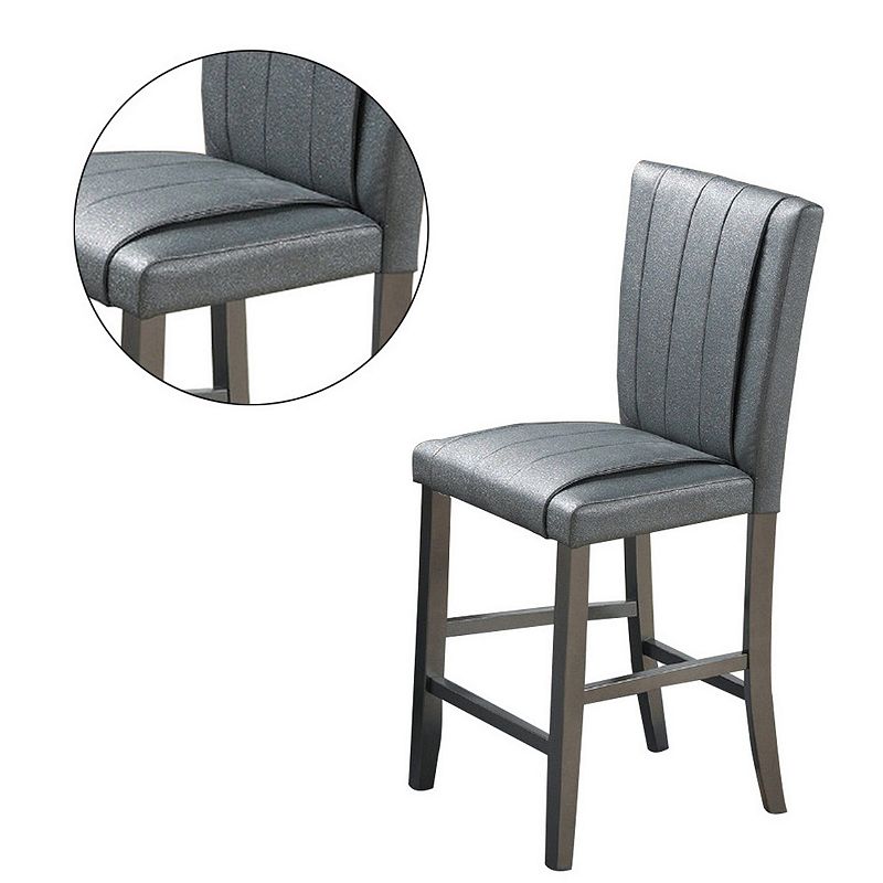 Pleated Design Fabric Counter Height Chair with Shimmery Details， Gray