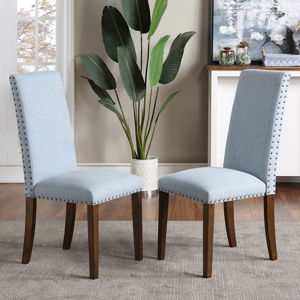 High Back Upholstered Nailhead Trim Parsons Dining Chairs (Set of 2)