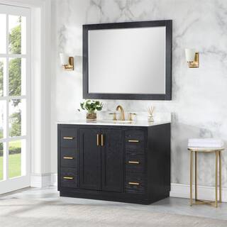 Altair Gazsi 48 in. W x 22 in.D x 34 in. H Single Sink Bath Vanity in Black Oak with White Composite Stone Top and Mirror 543048-BO-GW