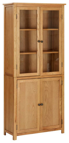 vidaXL Solid Wood Oak Bookcase 4 Doors 35.4 quotGlass Shelf Cabinet Storage Unit   Transitional   Bookcases   by vidaXL LLC  Houzz