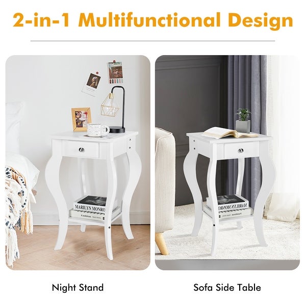 Costway End Side Table with Drawer Bottom Shelf Accent Nightstand - 15''x 15'' x 23.5''