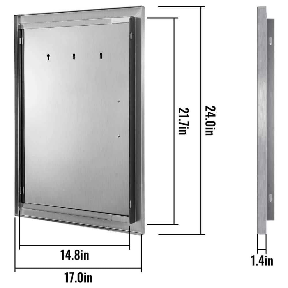 VEVOR BBQ Access Door 17 in. W x 24 in. H Vertical Single BBQ Door Stainless Steel with Hooks Outdoor Kitchen Doors 17-24BXGCGDKM0001V0