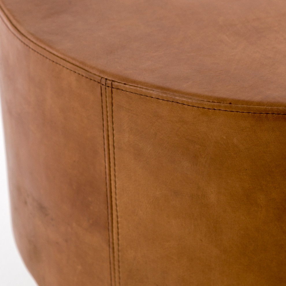 Flint Patina Leather and Gold Round Bunching Table   Contemporary   Coffee Tables   by Zin Home  Houzz