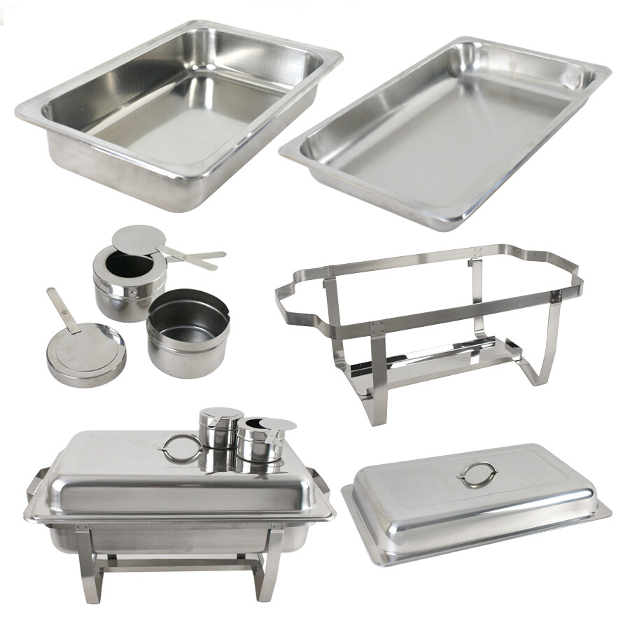 HomGarden 8 Pack 8QT Full Size Chafing Dish， Stainless Steel Chafer Buffet Sets， Silver