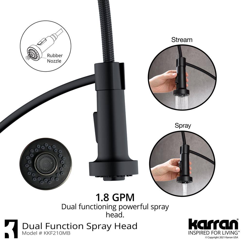 Karran Scottsdale Single Handle Pull Down Sprayer Kitchen Faucet in Matte Black KKF210MB