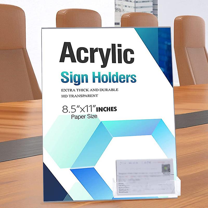 Acrylic Sign holder 8.5 x 11 Slant Back Sign Holder with Business Card Holder for Advertisement Brochure Table Menu Flyer Display