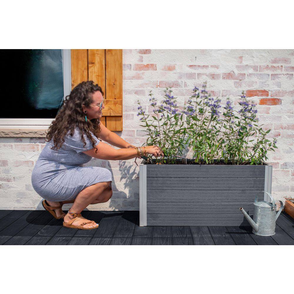 VITA Urbana 39quotL x 16quotW x 18quotH Small Vinyl Parklette Planter Slate Gray VT17612 VT17612