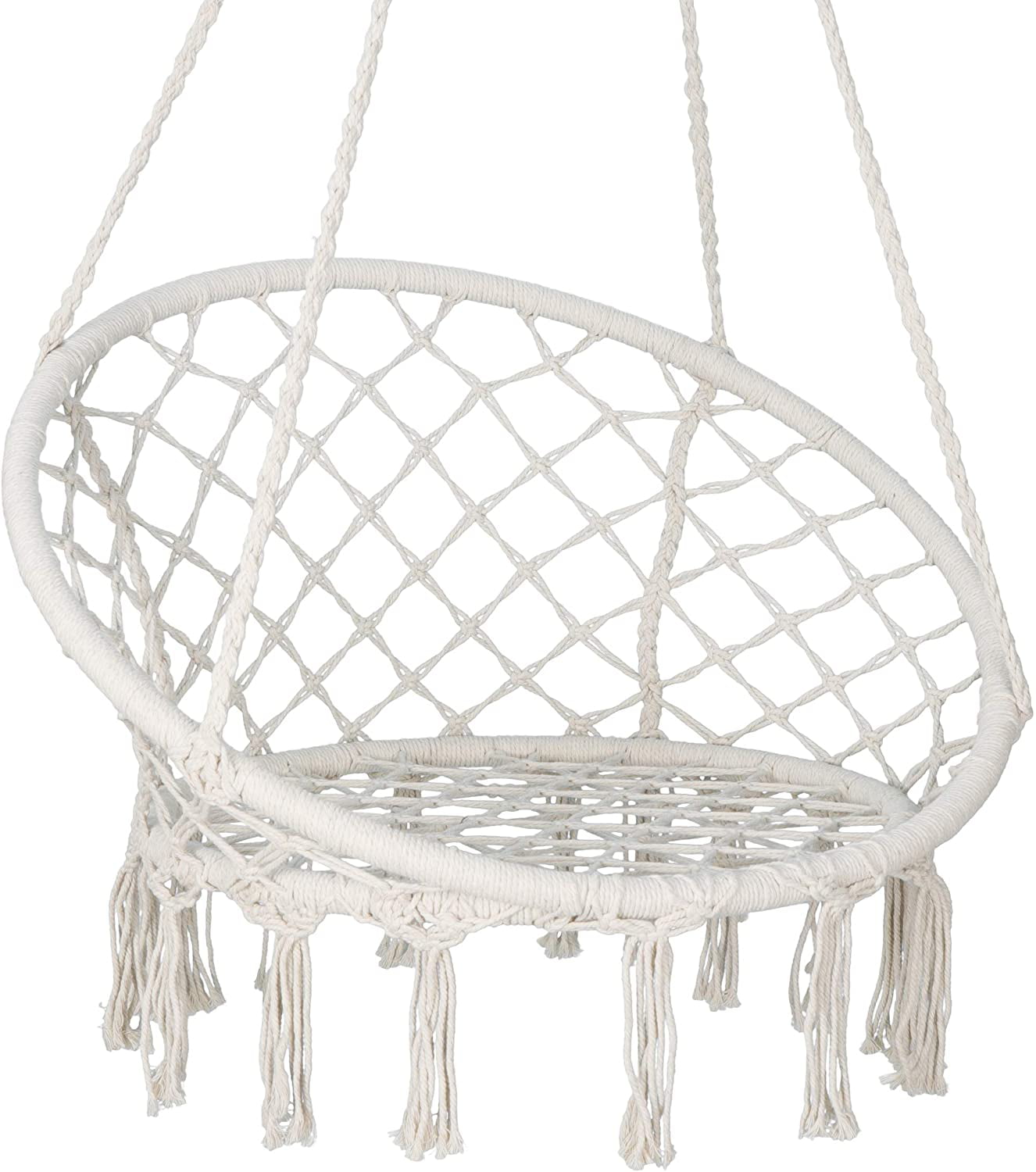 ZENY Hammock Chair Patio Graden Hanging Chairs Iron Frame Cotton Rope, Beige