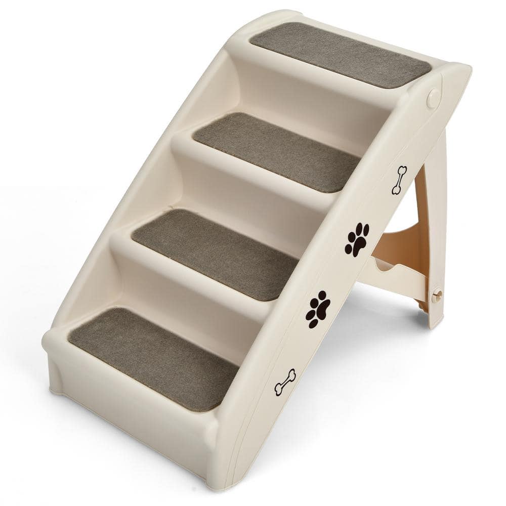 WELLFOR Beige Collapsible 4 Step Pet Stairs Ramp Furniture Cover for Dog and Cats PS-HWY-7473BE