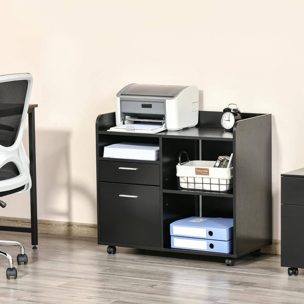 Vinsetto Black Mobile Filing Cabinet Printer Stand with 2-Drawers 3-Open Storage Shelves for Home Office Organization 924-034V80BK