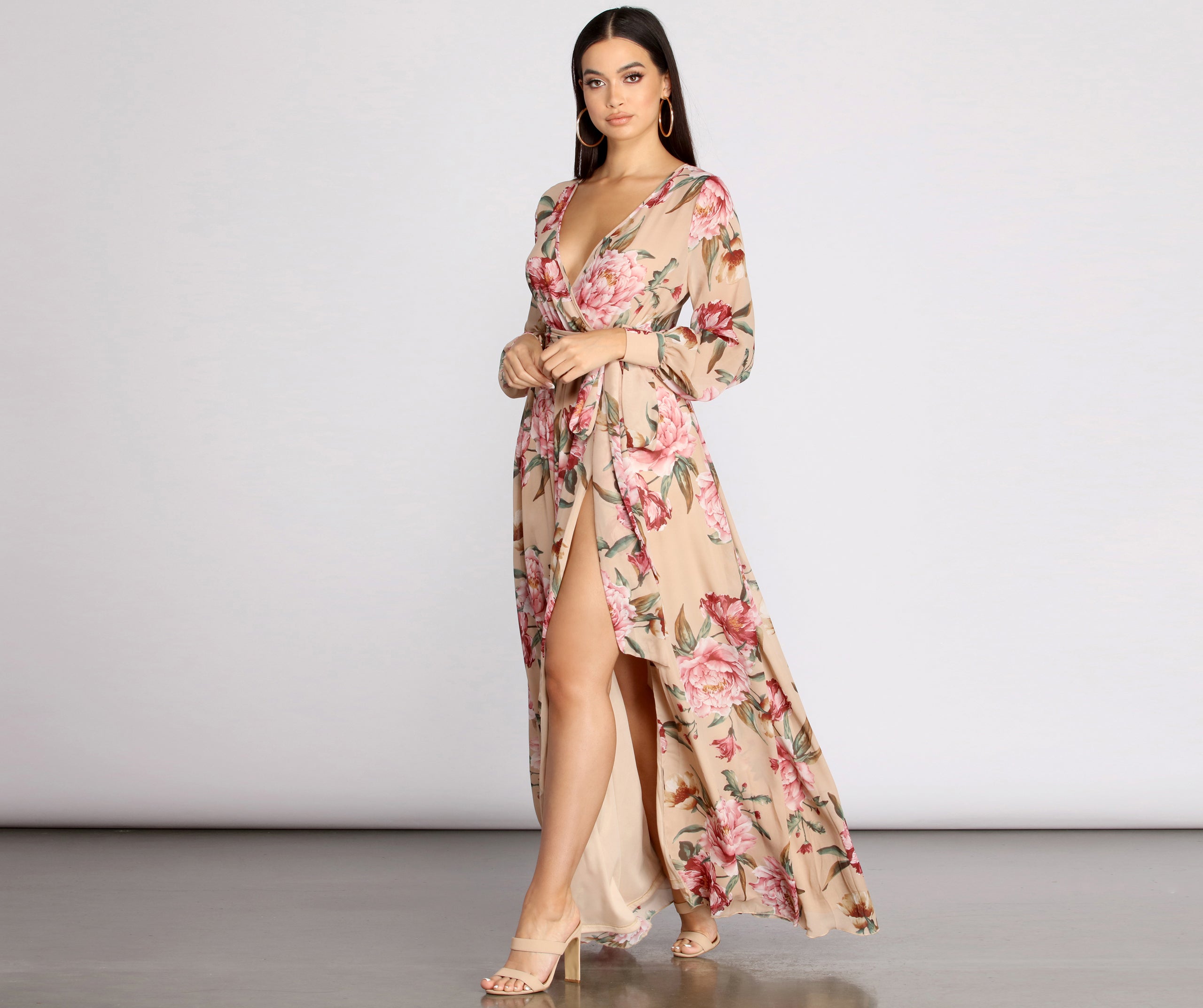 Caralisa Floral Chiffon High Slit Dress