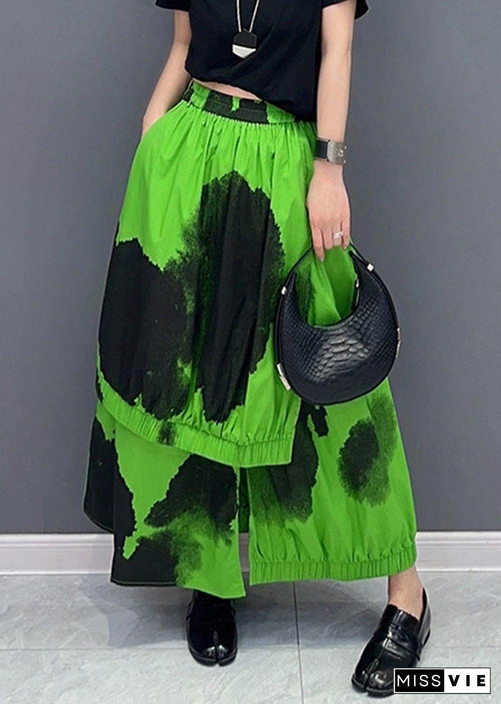 Green Asymmetrical Cozy Pants Skirt