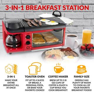 Nostalgia 1500 W 4-Slice Red Toaster Oven Breakfast Station BST3RR