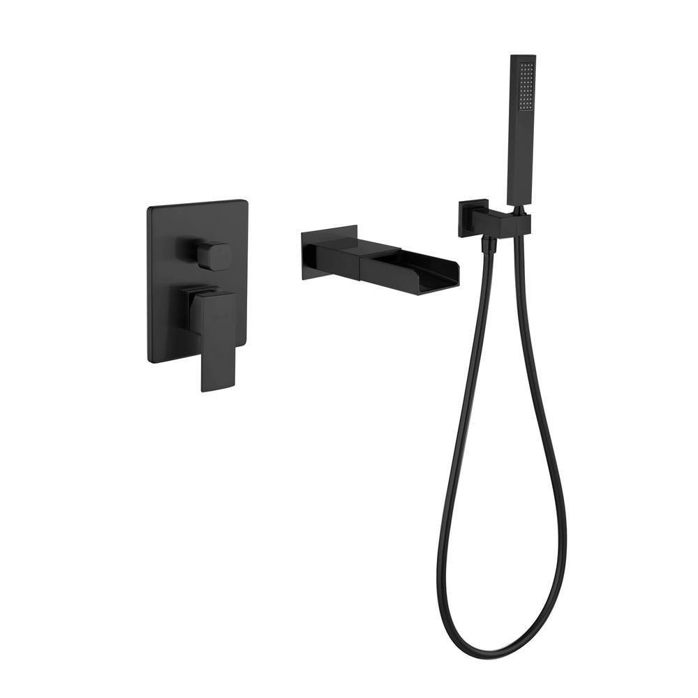 GIVING TREE Single-Handle 2-Spray Waterfall Tub and Shower Faucet with Hand Shower in Matte Black (Valve Included) XLHDMMTM0046