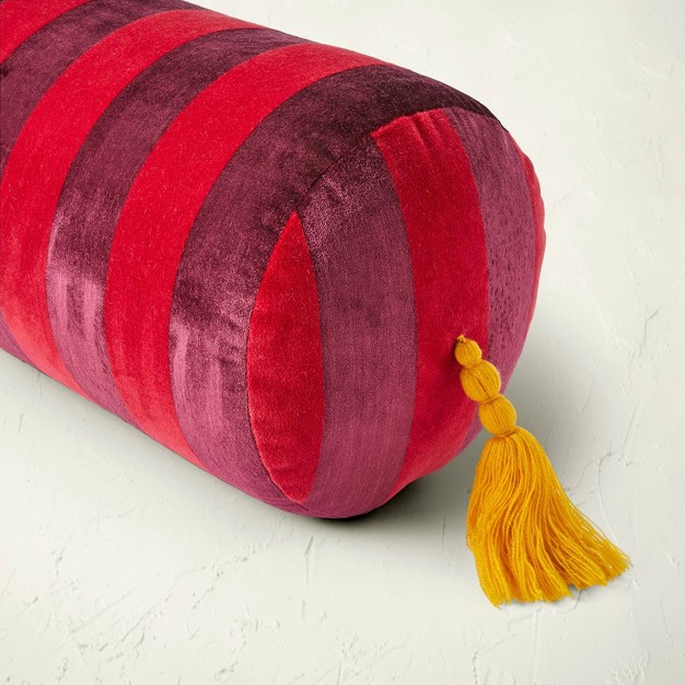 Oversized Bolster Stripe Velvet Decorative Throw Pillow Dark Berry Designed With Jungalow