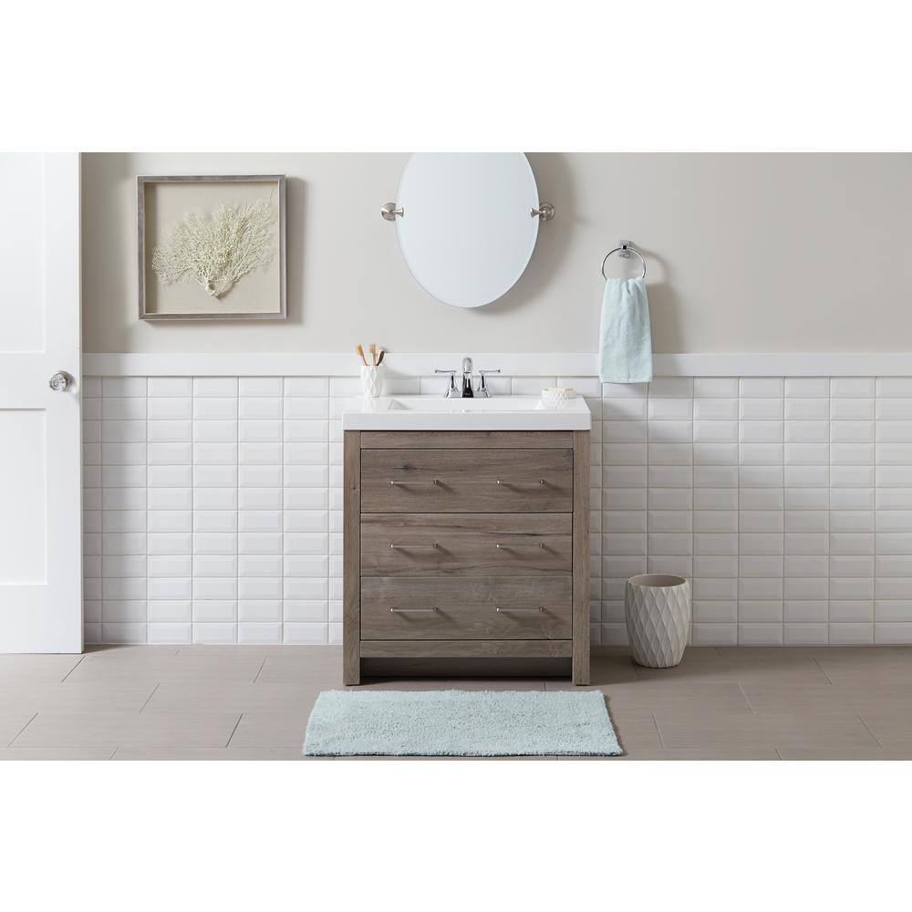 Glacier Bay Woodbrook 31 in. W x 19 in. D Bath Vanity in White Washed Oak with Cultured Marble Vanity Top in White with White Sink WB30P2-WO