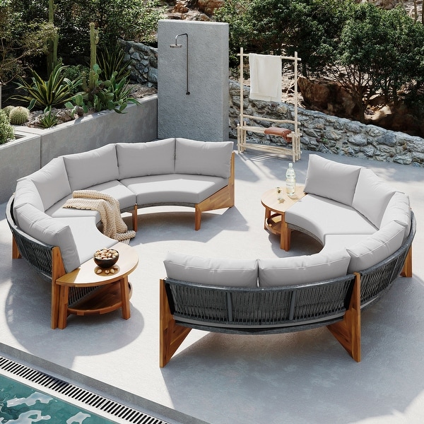 Patio Furniture Sets Moonshape Sectional Sofa Set Beige Seat Conversation Set with Coffee Table Outdoor Camping Chairs Sofa