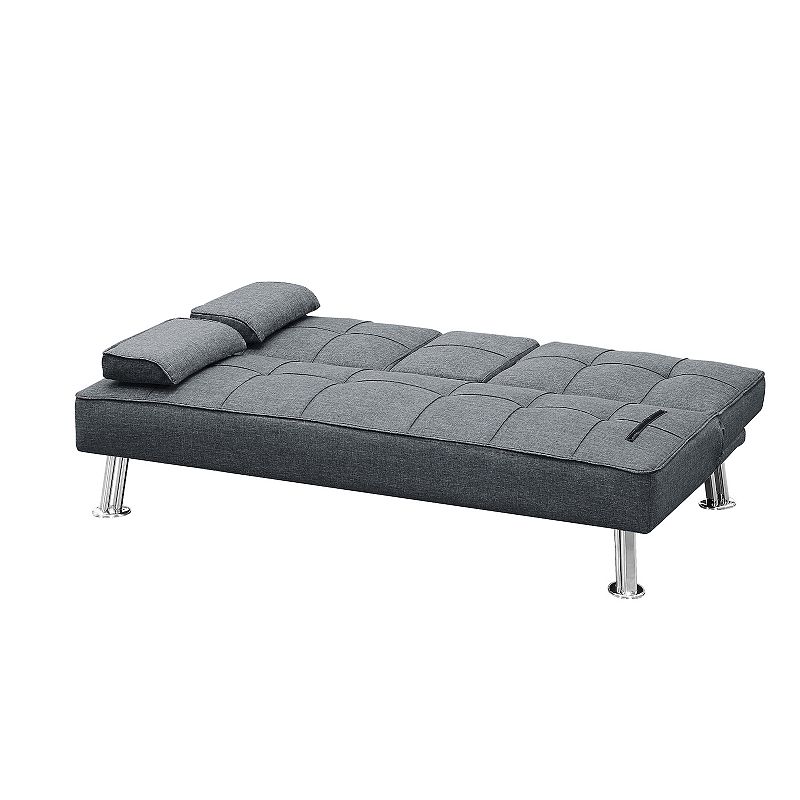 F.c Design Modern Convertible Folding Futon Sofa Bed With 2 Cup Holders， Fabric Loveseat Sofa Bed