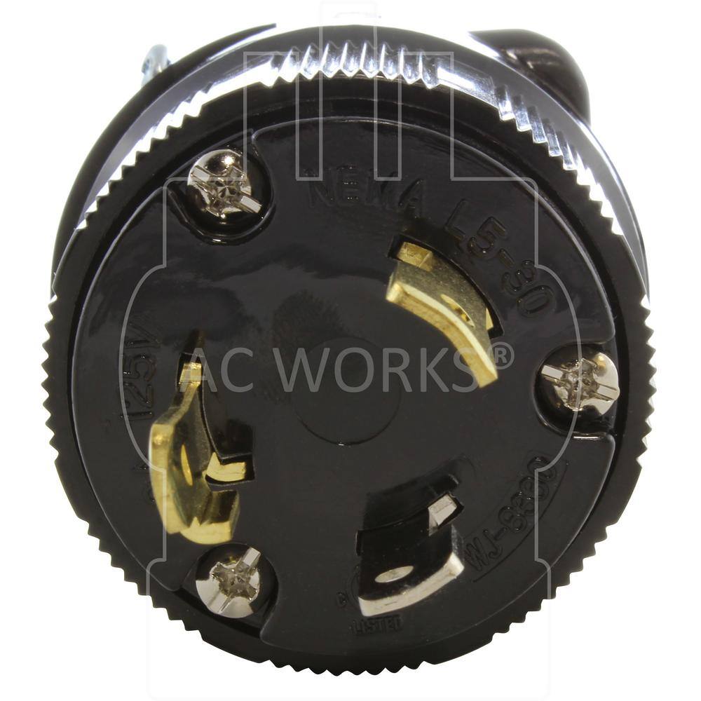 AC WORKS NEMA 30 Amp 125-Volt 3 Prong Locking Male Plug With UL C-UL Approval ASL530P-BK