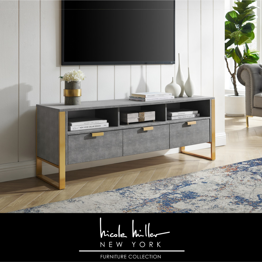 Nicole Miller Chayton TV Stand  Faux Shagreen 55Lx16Wx20.7H   Contemporary   Entertainment Centers And Tv Stands   by Inspired Home  Houzz