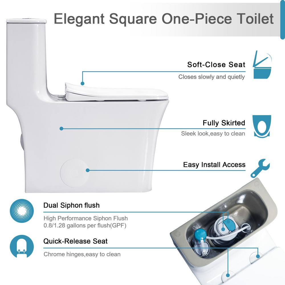 Hanikes One-Piece 1.11.6 GPF High Efficiency Dual Flush Square Toilet in White Soft Close Seat Included AR413F