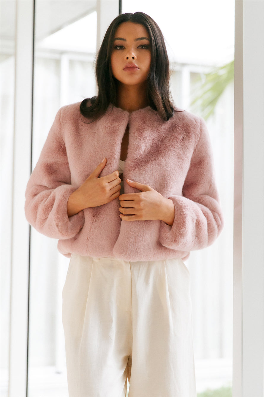 Deluxe Macaron Faux Fur Cropped Jacket Pink