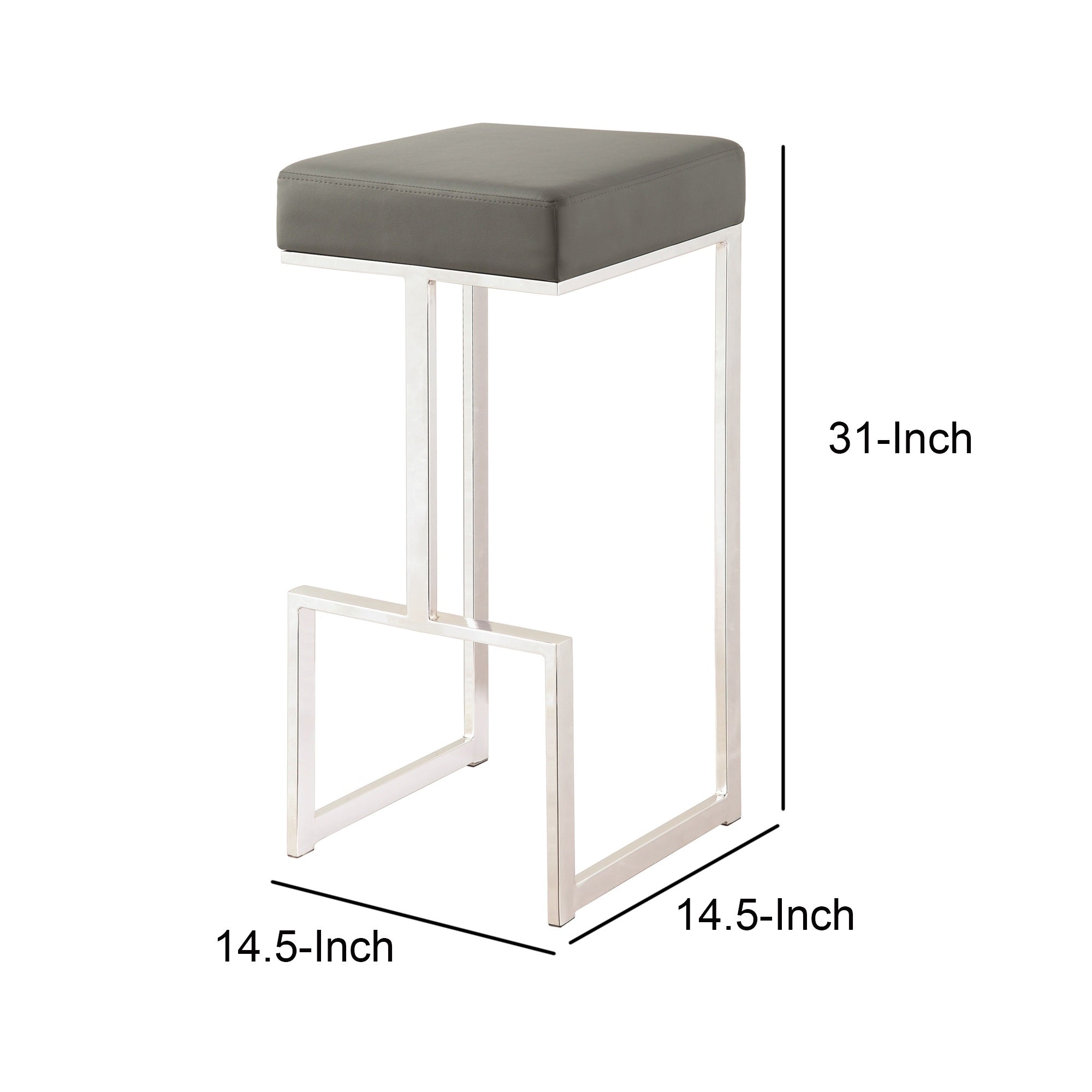 Bar Stool with Upholstered Gray Seat with Chrome Base